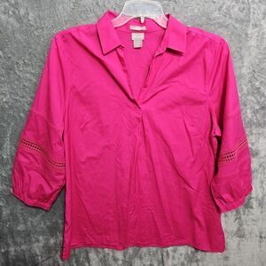 Chico's Sz 3 (XL) No Iron Pink Blouse 3/4 sleeve cotton blend